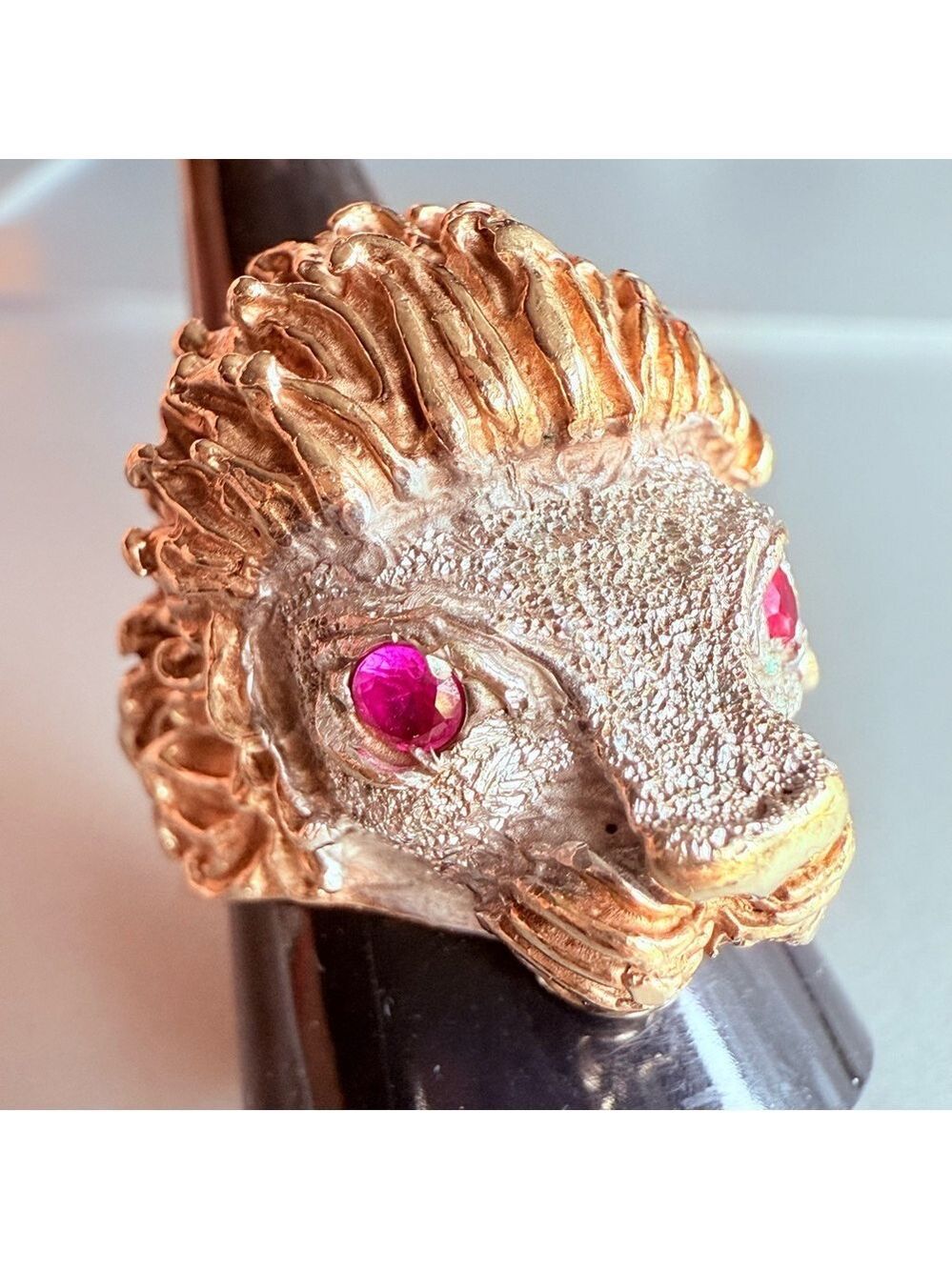 10k Solid Gold Ruby Eyes Lion’s Head Artisan Made Men’s HEAVY Ring Size …